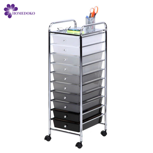 Gray 10-Drawer Rolling Storage Cart