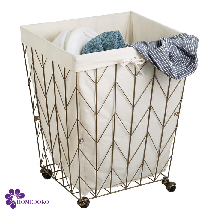 Bronze Chevron Wire Roll Hamper with Canvas Liner