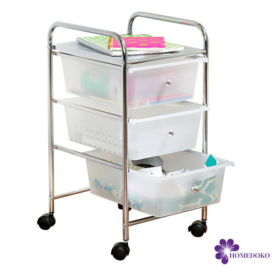 Chrome/Clear 3 Drawer Rolling Storage Cart