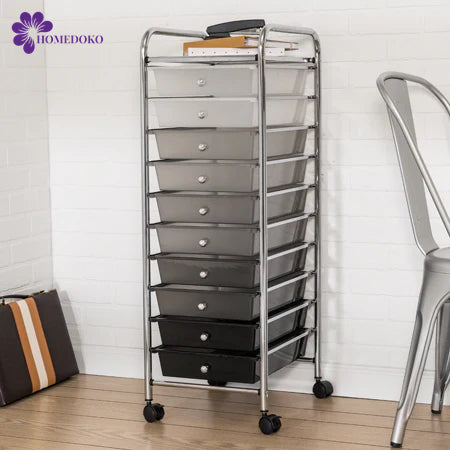 Gray 10-Drawer Rolling Storage Cart