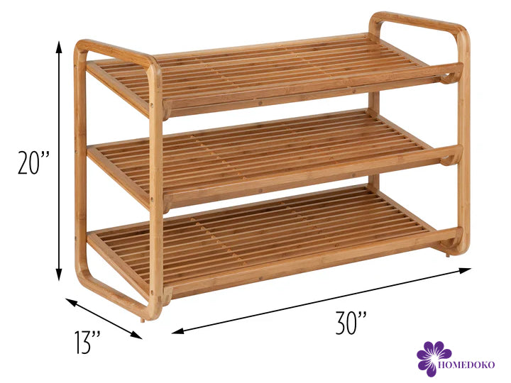 Natural Bamboo 3-Tier Shoe Rack