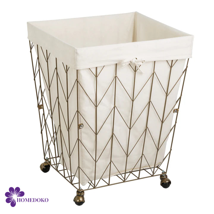 Bronze Chevron Wire Roll Hamper with Canvas Liner