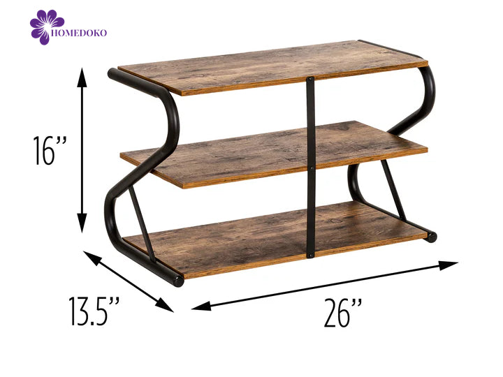 Matte Black/Rustic Wood 3-Tier Z-Frame Shoe Rack