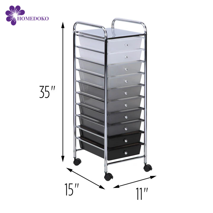 Gray 10-Drawer Rolling Storage Cart