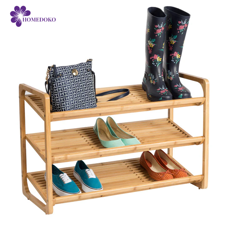 Natural Bamboo 3-Tier Shoe Rack