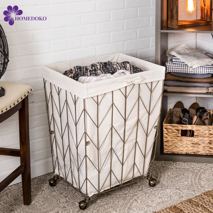 Bronze Chevron Wire Roll Hamper with Canvas Liner