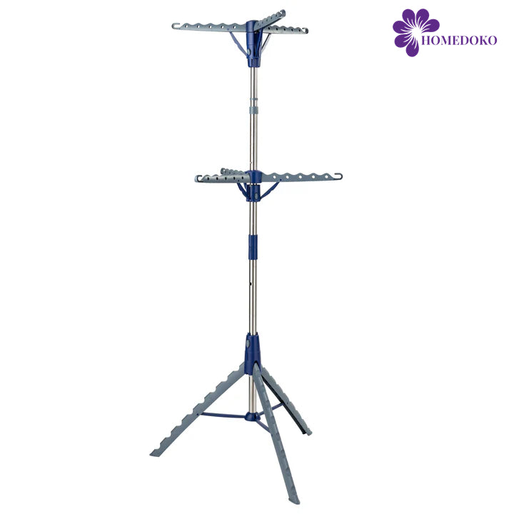 Blue/Silver 2-Tier Folding Tripod Drying Rack