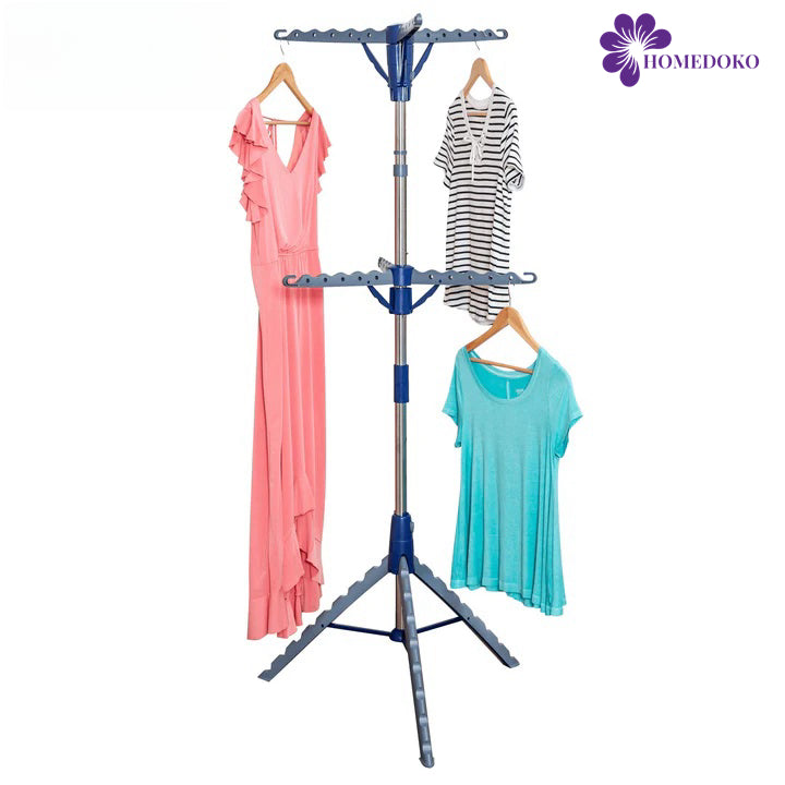 Blue/Silver 2-Tier Folding Tripod Drying Rack