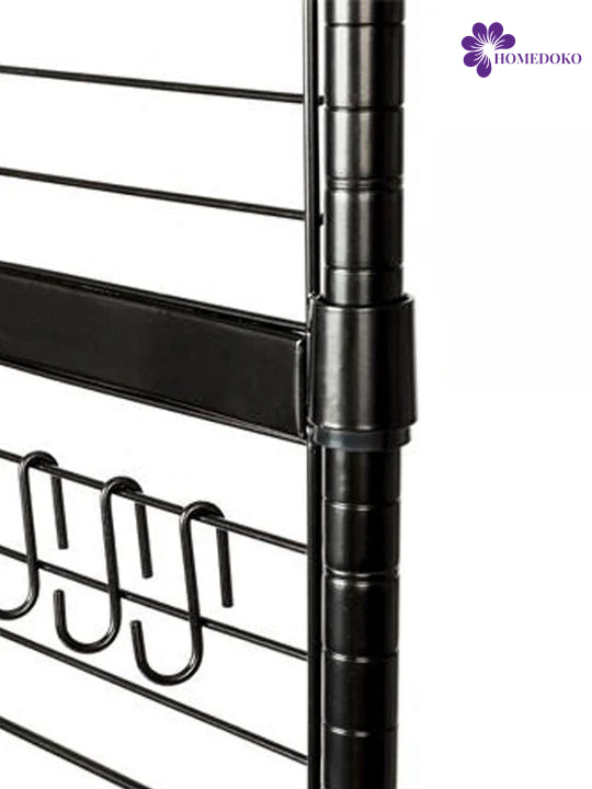 Black/Wood Baker's Rack with Cutting Board and Hanging Grid